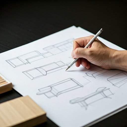 Designer sketching furniture concepts on paper